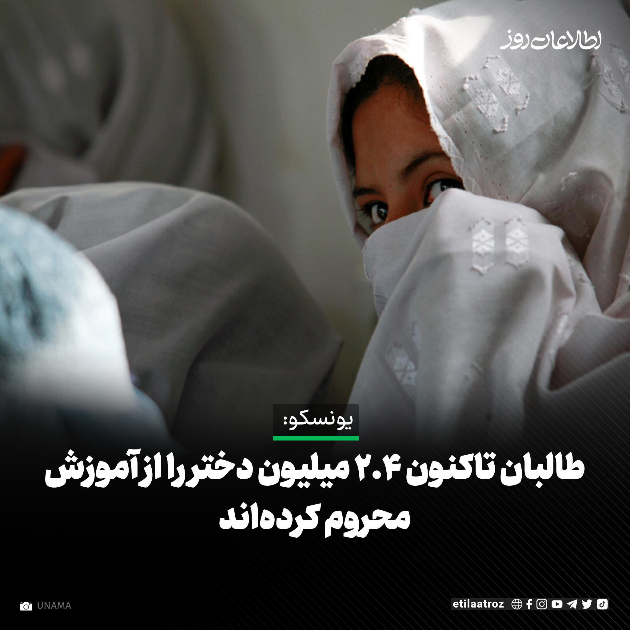 در آستانه پنجمین سالگرد بازگشت طالبان به قدرت، سازمان آموزشی، علمی و فرهنگی سازمان ملل متحد (یونسکو) می‌گوید که از سال ۲۰۲۱ تاکنون حدود ۲.۴ میلیون دختر در افغانستان از آموزش محروم شده‌اند.
